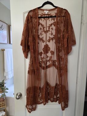 Dizzy Gal Brown Sheer Embroidered Overlay
